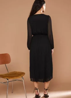 Sud Express Dresses & Overall|Robe Midi Plissee A Manches Longues Noir Ralita