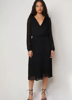 Sud Express Dresses & Overall|Robe Midi Plissee A Manches Longues Noir Ralita