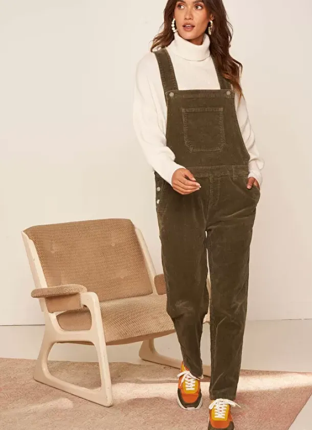 Sud Express Dresses & Overall|Salopette En Velours Kaki Sary