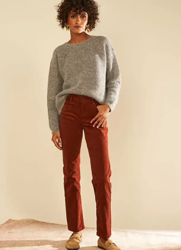 Sud Express Trousers & Jeans|Slim En Velours Cotele Brique Pasha