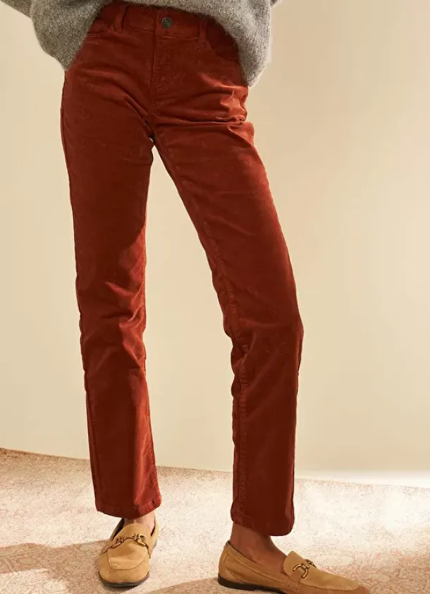 Sud Express Trousers & Jeans|Slim En Velours Cotele Brique Pasha