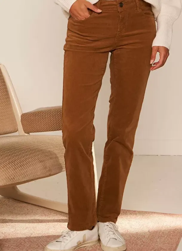 Sud Express Trousers & Jeans|Slim En Velours Cotele Camel Pasha