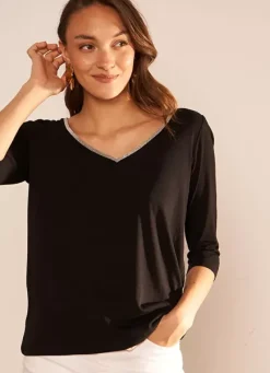 Sud Express T-Shirts|Tee-Shirt Col V Et Manches 3/4 Noir Tonyla