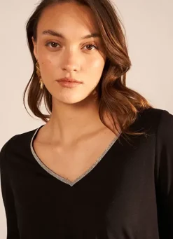 Sud Express T-Shirts|Tee-Shirt Col V Et Manches 3/4 Noir Tonyla