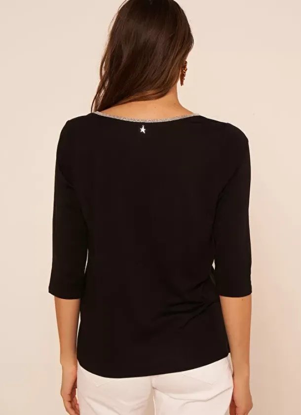 Sud Express T-Shirts|Tee-Shirt Col V Et Manches 3/4 Noir Tonyla