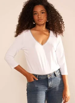 Sud Express T-Shirts|Tee-Shirt Col V Et Manches 3/4 Blanc Tonyla