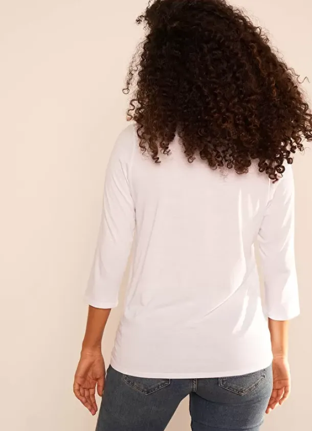 Sud Express T-Shirts|Tee-Shirt Col V Et Manches 3/4 Blanc Tonyla