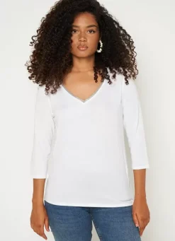 Sud Express T-Shirts|Tee-Shirt Col V Et Manches 3/4 Blanc Tonyla