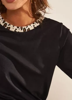 Sud Express T-Shirts|Tee-Shirt Detail Leopard Noir Thilda