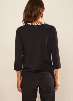 Sud Express T-Shirts|Tee-Shirt Detail Leopard Noir Thilda