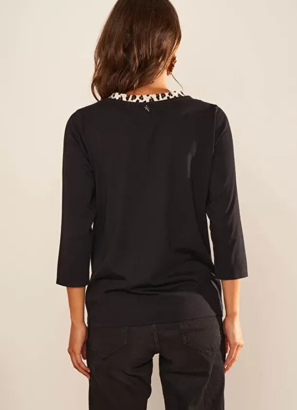 Sud Express T-Shirts|Tee-Shirt Detail Leopard Noir Thilda