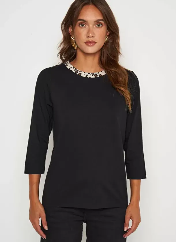 Sud Express T-Shirts|Tee-Shirt Detail Leopard Noir Thilda