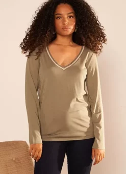 Sud Express T-Shirts|Tee-Shirt Manches Longues Kaki Tabilo