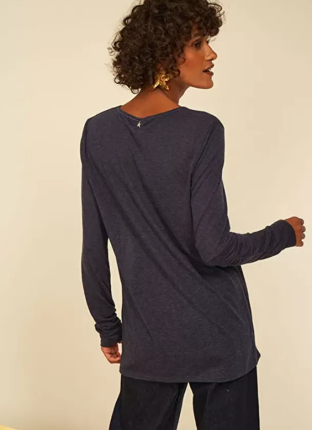 Sud Express T-Shirts|Tee-Shirt Manches Longues Indigo Turiane
