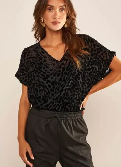 Sud Express Tops & Blouses|Top Manches Courtes Imprime Noir Toxana