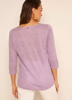 Sud Express T-Shirts|T-Shirt En Lin A Manches 3/4 Et Col V Parme Tomeoh