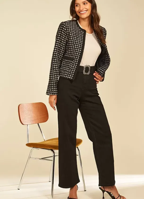 Sud Express Jackets & Coats|Veste En Tweed Bi Colore Noir Valou