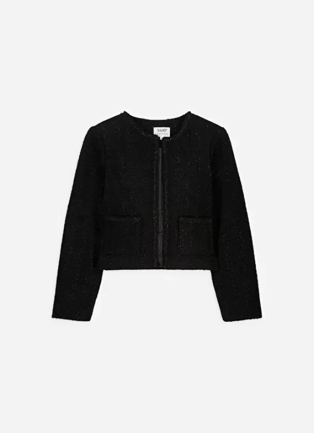 Sud Express Jackets & Coats|Veste En Tweed Noir Valentine
