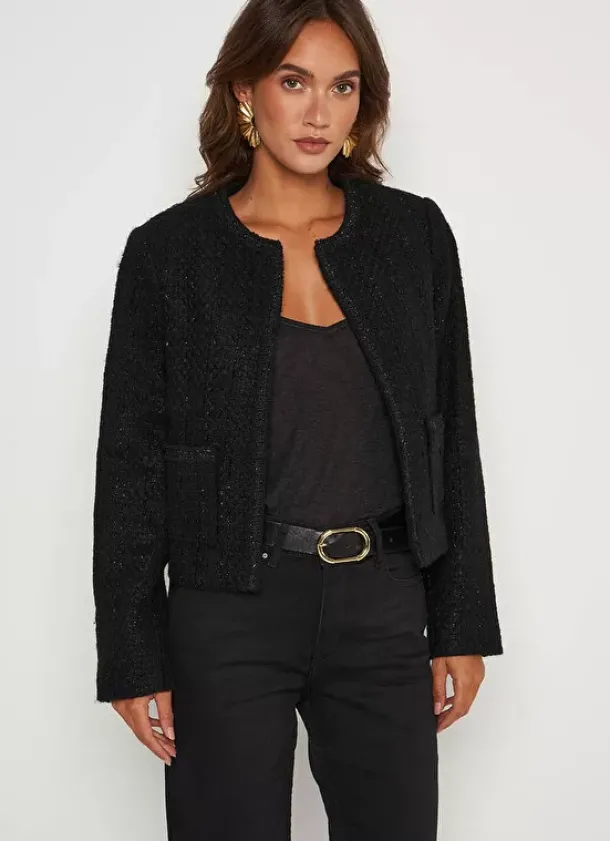 Sud Express Jackets & Coats|Veste En Tweed Noir Valentine