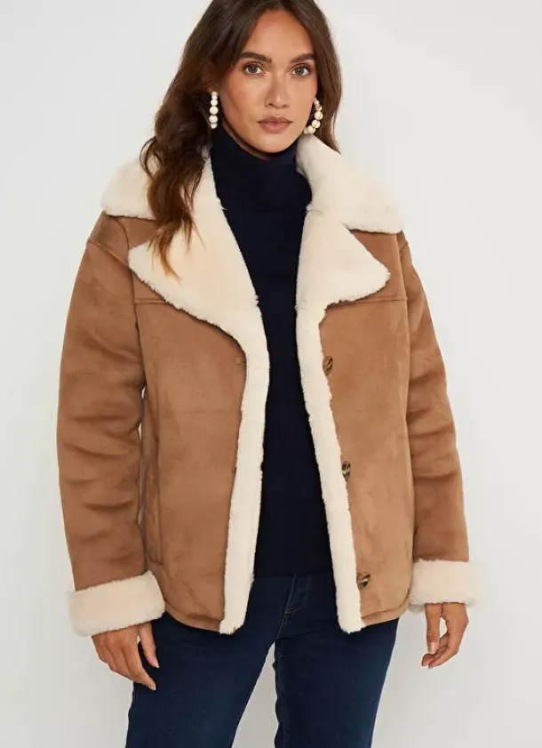 Sud Express Jackets & Coats|Veste Fausse Fourrure Camel Marina