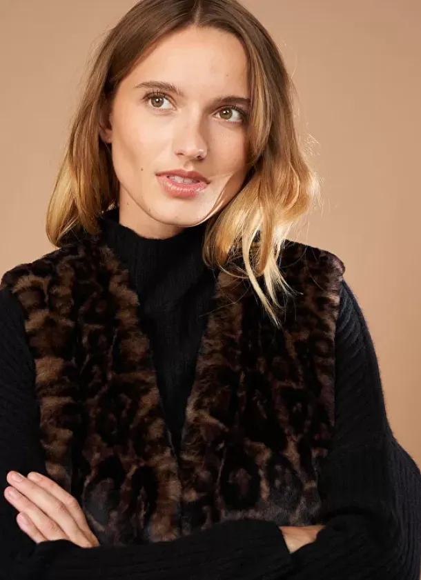Sud Express Jackets & Coats|Veste Sans Manches En Fausse Fourrure Leopard Camel Garonka