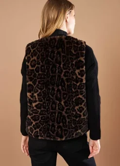 Sud Express Jackets & Coats|Veste Sans Manches En Fausse Fourrure Leopard Camel Garonka