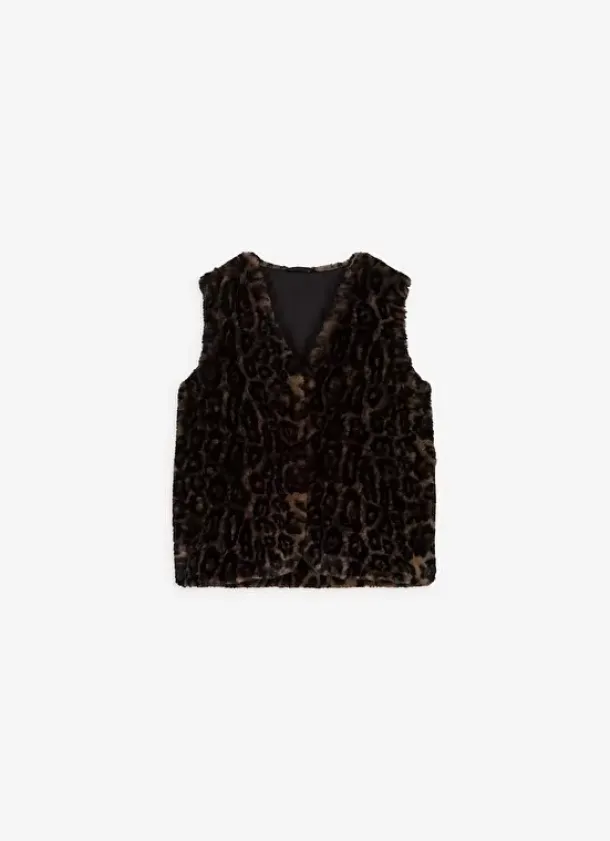 Sud Express Jackets & Coats|Veste Sans Manches En Fausse Fourrure Leopard Camel Garonka
