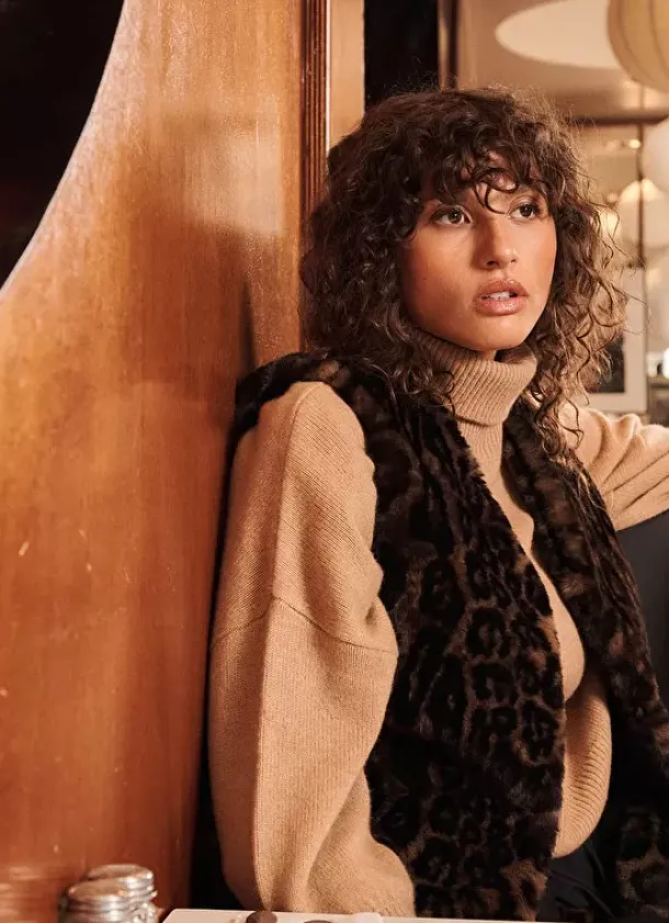 Sud Express Jackets & Coats|Veste Sans Manches En Fausse Fourrure Leopard Camel Garonka