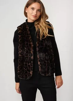 Sud Express Jackets & Coats|Veste Sans Manches En Fausse Fourrure Leopard Camel Garonka