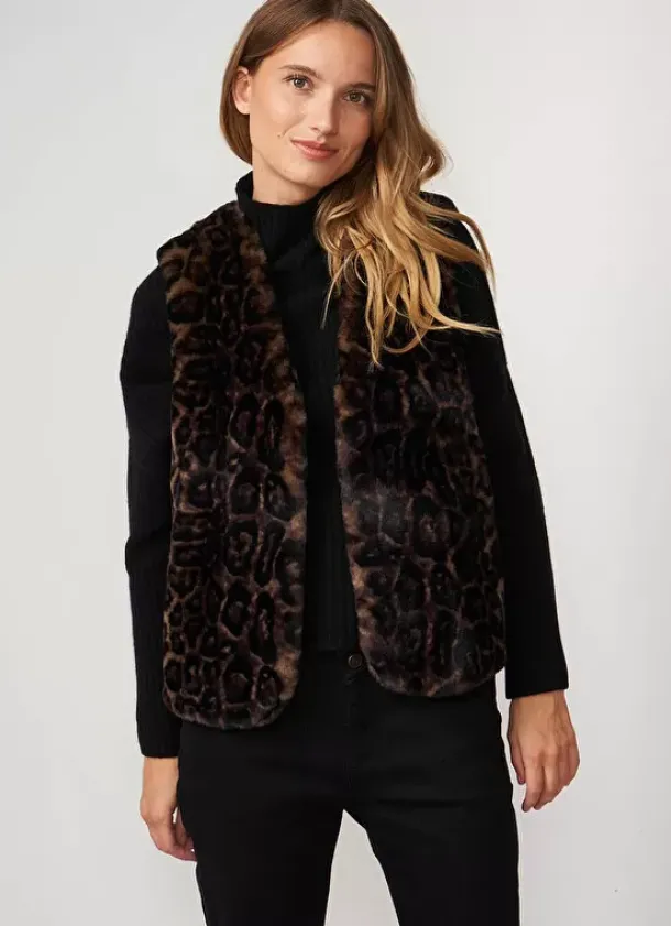 Sud Express Jackets & Coats|Veste Sans Manches En Fausse Fourrure Leopard Camel Garonka