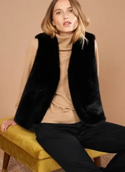 Sud Express Jackets & Coats|Veste Sans Manches Fausse Fourrure Noir Garinko