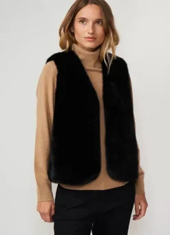 Sud Express Jackets & Coats|Veste Sans Manches Fausse Fourrure Noir Garinko